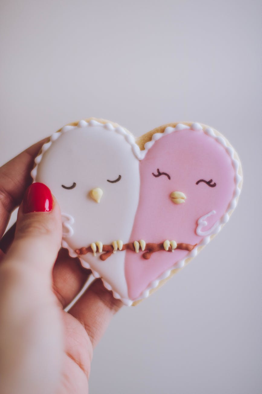 heart shaped white and pink cookie